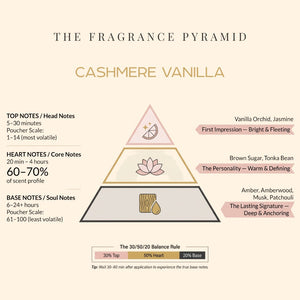 Cashmere Vanilla fragrance pyramid: top, heart and base notes