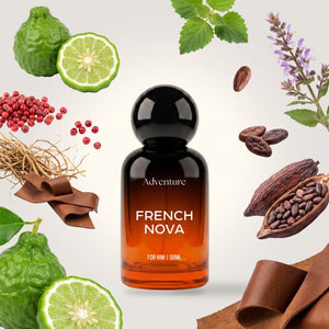 Adventure French Nova perfume bottle with its fragrance notes
