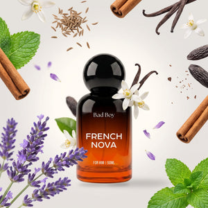 Bad Boy French Nova perfume bottle with its fragrance notes