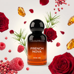 Celestial Bloom French Nova perfume bottle with its fragrance notes
