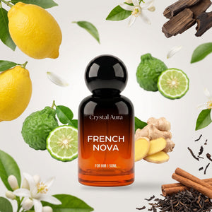 Crystal Aura French Nova perfume bottle with its fragrance notes
