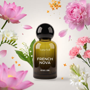 Luna Veil French Nova perfume bottle with its fragrance notes