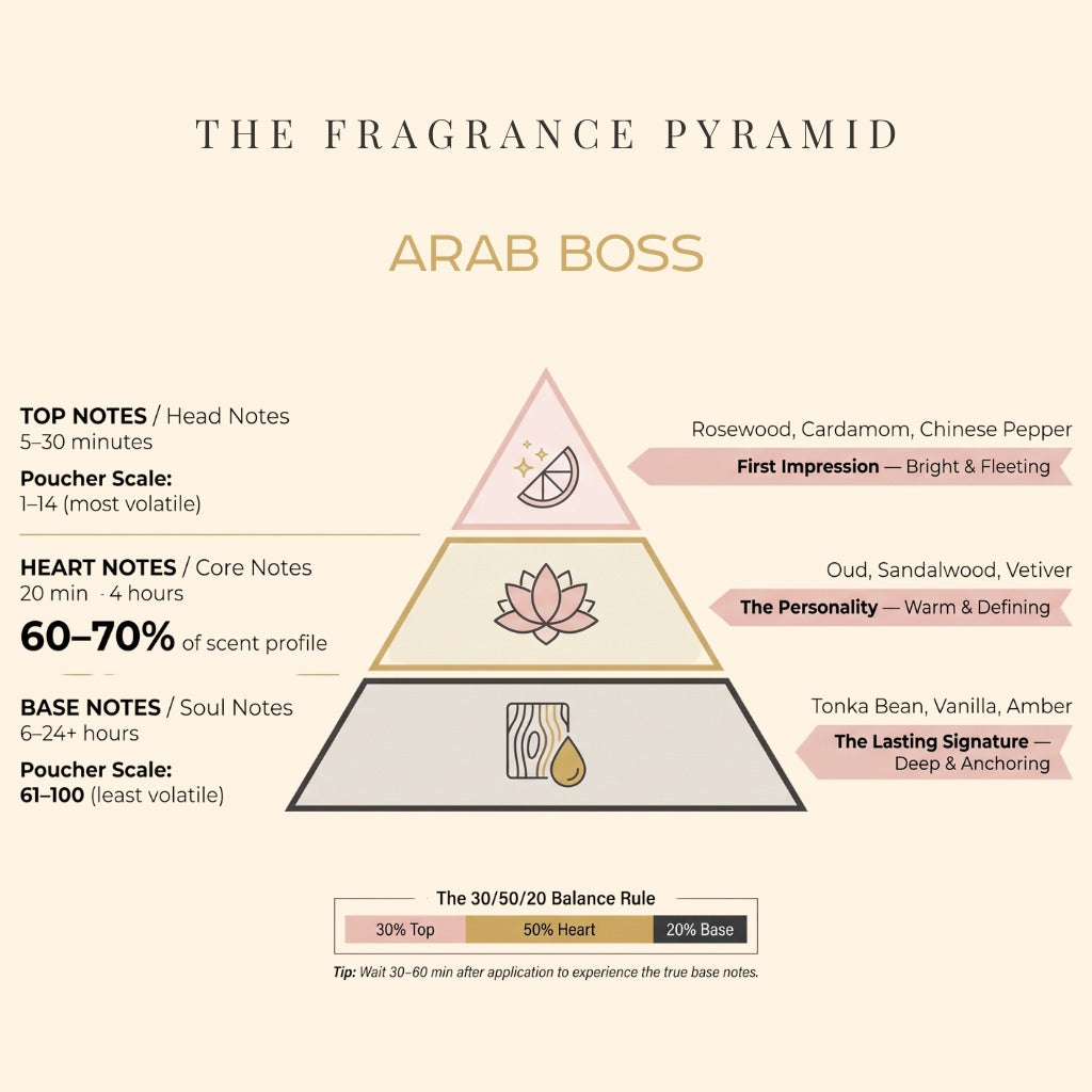 Arab Boss fragrance pyramid: top, heart and base notes