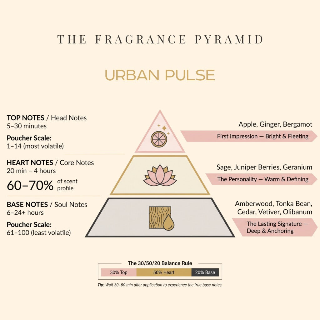 Urban Pulse fragrance pyramid: top, heart and base notes