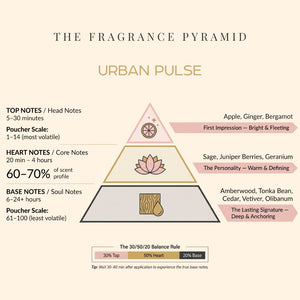 Urban Pulse fragrance pyramid: top, heart and base notes