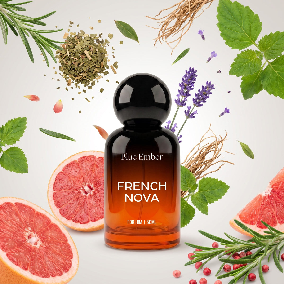 Blue Ember French Nova perfume bottle with its fragrance notes
