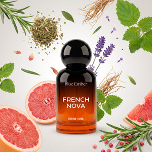 Blue Ember French Nova perfume bottle with its fragrance notes