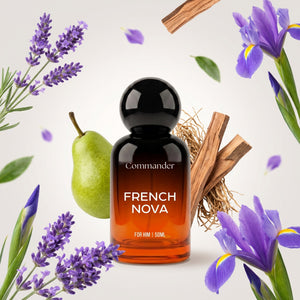 Commander French Nova perfume bottle with its fragrance notes