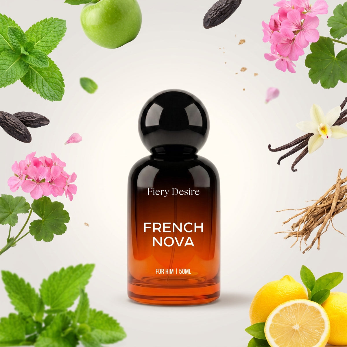 Fiery Desire French Nova perfume bottle with its fragrance notes