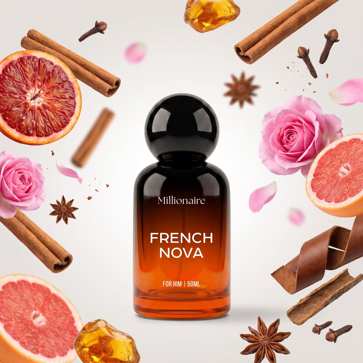 Millionaire French Nova perfume bottle with its fragrance notes