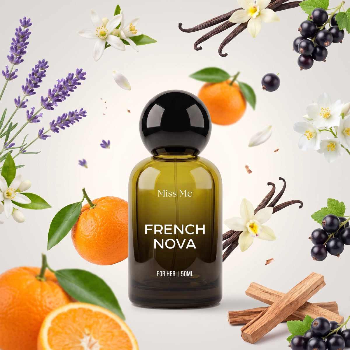 Miss Me French Nova perfume bottle with its fragrance notes