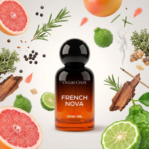Ocean Crest French Nova perfume bottle with its fragrance notes
