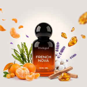 Privileged French Nova perfume bottle with its fragrance notes