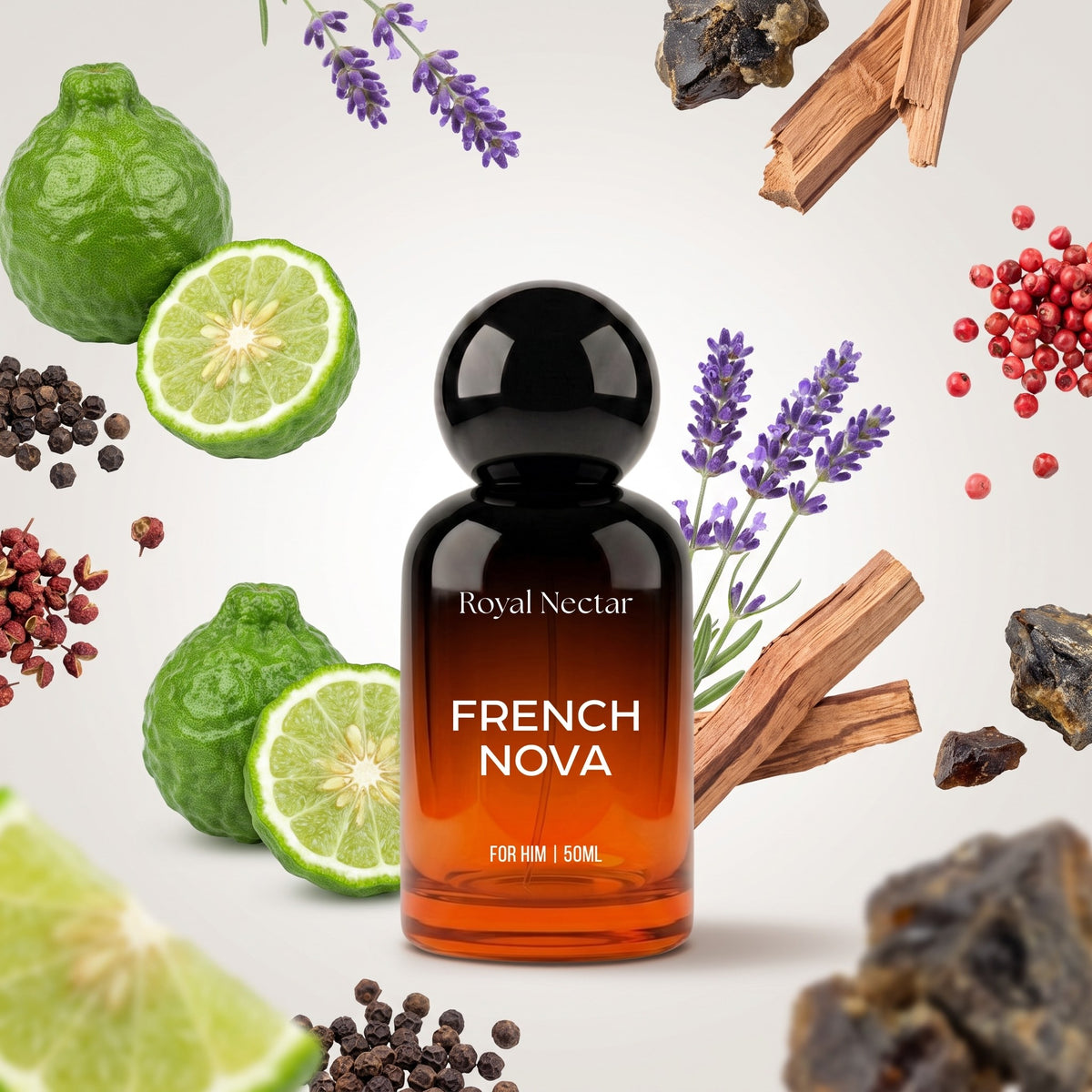 Royal Nectar French Nova perfume bottle with its fragrance notes