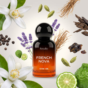 Royalty French Nova perfume bottle with its fragrance notes