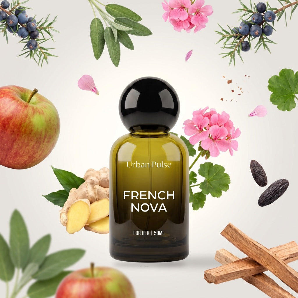 Urban Pulse French Nova perfume bottle with its fragrance notes