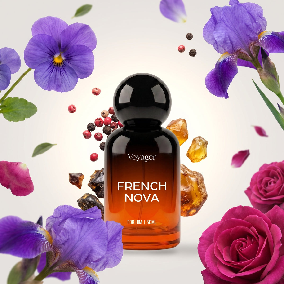 Voyager French Nova perfume bottle with its fragrance notes