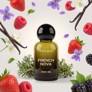 Wild Elegance French Nova perfume bottle with its fragrance notes